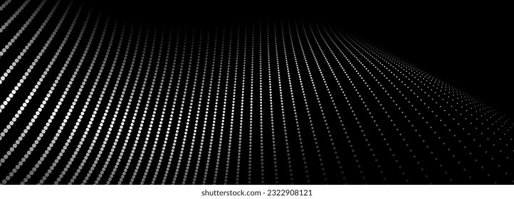 Abstract background of points. White wave. Cyber particles. Big data stream. Vector illustration