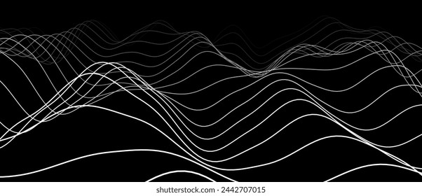 Abstract background of points. White wave. Cyber particles. Big data stream. Vector illustration
