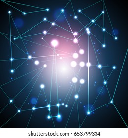 Abstract background, polygon and colorful atoms, vector illustration