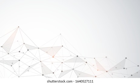Abstract background of polygon pattern with connecting dots and lines. Global network connection, digital technology and communication concept