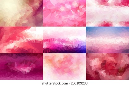 Abstract background polygon set,pink color collection