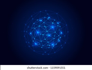 Abstract background polygonal blue color technology concept. Vector illustration dots and lines social network and connecting.