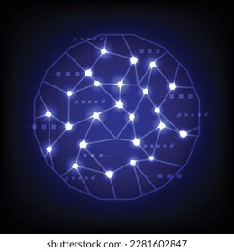 Abstract background polygonal blue color technology concept. Blue internet web envelopes polygonal on the black background. Vector illustration dots and lines social network and connecting.