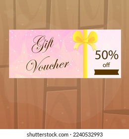 Abstract Background Polygonal Gift Voucher 50 Percent Off Promo Banner Bright Pink And Yellow Gradient Colors Triangle Broken Glasses Stars Glamour Style Vector Design