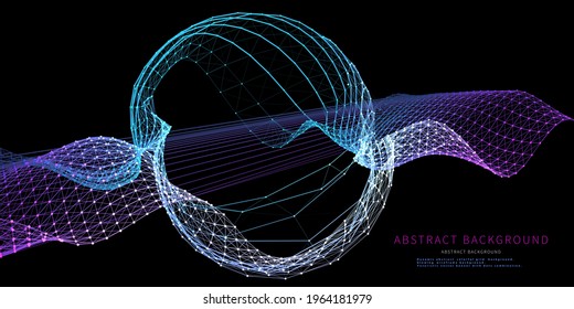 Abstract background with polygonal grid with spherical form on black. Artificial intelligence. Big data. Business, technology and science futuristic visualization.