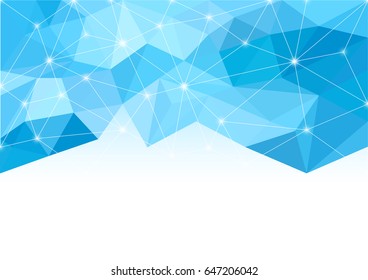 Abstract background in the polygonal style. Shades of blue. Light and sparks. White space for text.