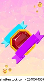 Abstract Background Polygonal Vertical Promo Banner Red Gem Ribbons And Coins Bright Pink And Yellow Gradient Colors Triangle Broken Glasses Stars Glamour Style Vector Design