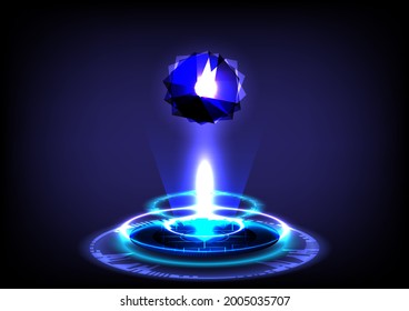 Abstract background. Portal and hologram science futuristic. 3D sci-fi digital hi-tech in glowing HUD circuit. Magic gate in game fantasy. Circle teleport podium. GUI, UI virtual reality infographic