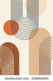 Abstract background poster with arch in boho style. Line art.