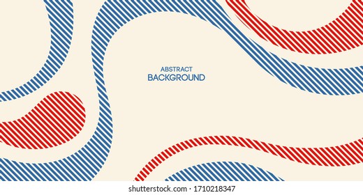 Abstract background, poster, banner. Composition of smooth dynamic waves, striped liquid shapes. Trendy design. Vector color illustration in flat style.