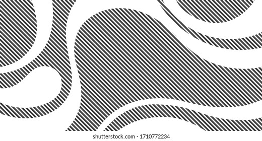 Abstract background, poster, banner. Composition of smooth dynamic waves, striped liquid shapes. Trendy design. Vector monochrome illustration in flat style.