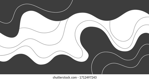 Antecedentes abstractos, afiche, pancarta. Composición de formas amorfas, formas líquidas, líneas. Ilustración monocroma vectorial en estilo plano.