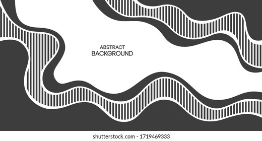 Abstract background, poster, banner. Composition of smooth dynamic waves, lines, striped liquid shapes. Trendy design. Vector monochrome illustration in flat style.