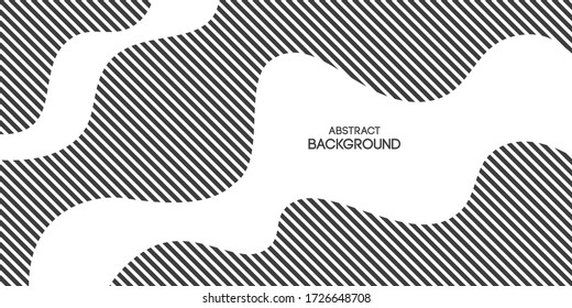 Abstract background, poster, banner. Composition of smooth dynamic waves, striped liquid shapes. Trendy design. Vector monochrome illustration in flat style.