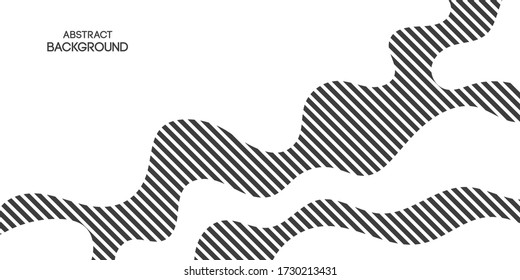 Resumen de fondo, afiche, cartel. Composición de ondas dinámicas lisas, formas líquidas rayadas. Diseño de moda. Ilustración monocroma vectorial en estilo plano.