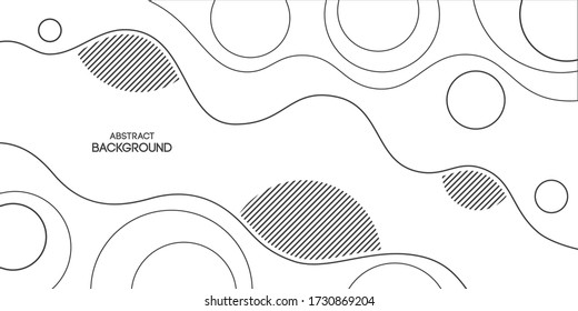 Abstract background, poster, banner. Composition of smooth dynamic waves, lines, striped shapes. Trendy design. Vector monochrome illustration.