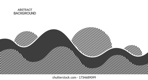 Abstract background, poster, banner. Composition of smooth dynamic waves, lines, striped liquid shapes. Trendy design. Vector monochrome illustration in flat style.