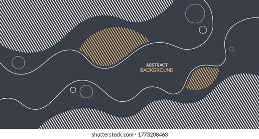 Abstract background, poster, banner. Composition of smooth dynamic waves, lines, striped shapes. Trendy design. Vector color illustration.