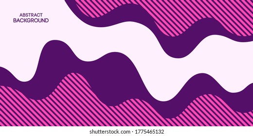 Resumen de fondo, afiche, cartel. Composición de ondas dinámicas lisas, líneas, formas de líquido rayado. Diseño de moda. Color púrpura y rosa. Ilustración de color vectorial en estilo plano.