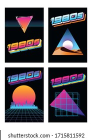 Abstract Background Poster, Cover Templates 1980s Style, Trendy Vintage Colors, Glow Gradients, Shapes