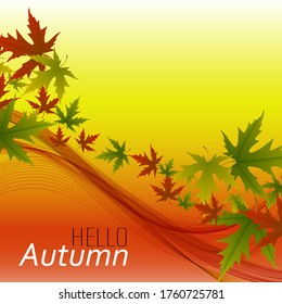 
Abstract background, poster design with autumn leaves and color wave. Hello, Autumn