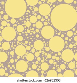 Abstract background for print on wallpaper, fabrics, wrapper, curtain, covering, decor. Seamless geometric pattern with chaotic circles, dots or polka dots. Vector illustration Yellowand brown color