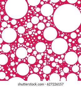 Abstract background for print on wallpaper, fabrics, wrapper, curtain, covering, decor. Seamless geometric pattern with irregular circles, dots or polka dots. Vector illustration White and pink color