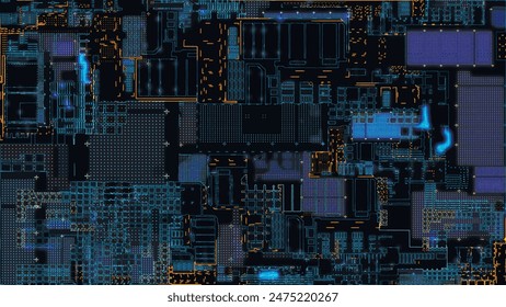 Fondo Abstractas de la placa de circuito impreso. Piezas de computadoras, microcircuitos en tablero electrónico. Procesamiento de datos futurista en tablero electrónico. Conceptos de tecnología microelectrónica. ilustración de Vector