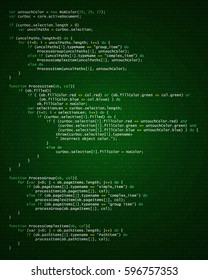 Abstract background with program code. Programming and coding technology background. Program listing. Vector illustration.