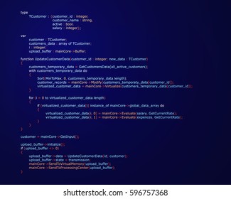 Abstract Background With Program Code. Programming And Coding Technology Background. Program Listing. Vector Illustration.