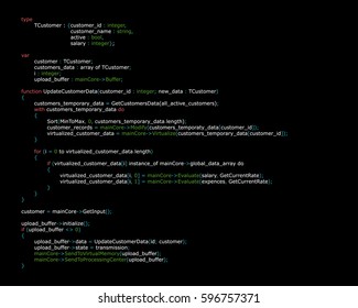 Abstract background with program code. Programming and coding technology background. Program listing. Vector illustration.