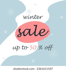 Resumen de fondo, plantilla de banner de promoción, afiche para la venta de invierno, oferta especial 50% de descuento, para impresión y web. Ilustración vectorial, eps 10.