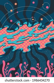 Resumen Antecedentes Ilustración de arte psicodélico, planetas y plantas