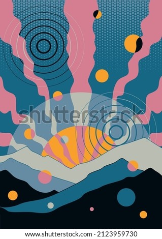 Abstract Background, Psychedelic Color Geometric Shapes, Vector Border, Frame