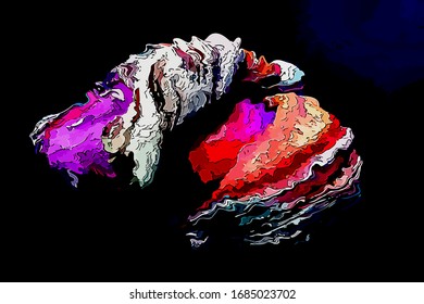 Abstract background. Psychedelic fractal, texture of brush strokes of colored paint of blurred lines and spots of different shapes and sizes