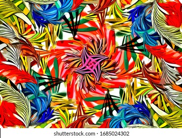 Abstract background. Psychedelic fractal, texture of brush strokes of colored paint of blurred lines and spots of different shapes and sizes
