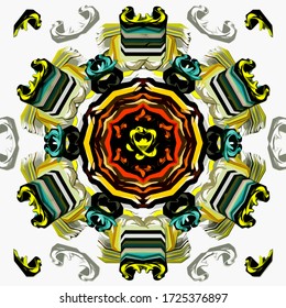 Abstract background. Psychedelic fractal, texture of brush strokes of colored paint of blurred lines and spots of different shapes and sizes