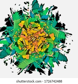 Abstract background. Psychedelic fractal, texture of brush strokes of colored paint of blurred lines and spots of different shapes and sizes