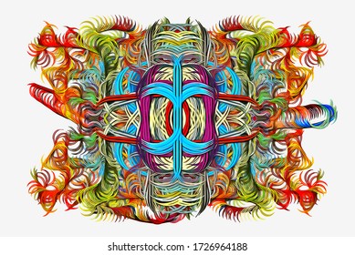 Abstract background. Psychedelic fractal, texture of brush strokes of colored paint of blurred lines and spots of different shapes and sizes