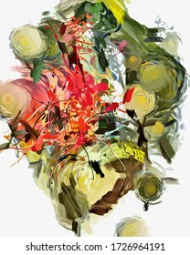 Abstract background. Psychedelic fractal, texture of brush strokes of colored paint of blurred lines and spots of different shapes and sizes