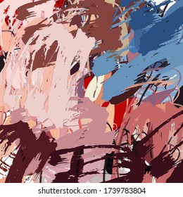 Abstract background. Psychedelic fractal, texture of brush strokes of colored paint of blurred lines and spots of different shapes and sizes