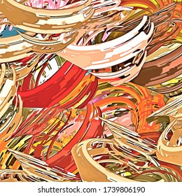 Abstract background. Psychedelic fractal, texture of brush strokes of colored paint of blurred lines and spots of different shapes and sizes