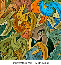 Antecedentes abstractos. fractal psicodélico, textura de pinceladas de pinturas de colores de líneas borrosas y manchas de diferentes formas y tamaños