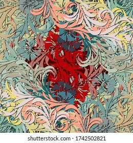 Abstract background. Psychedelic fractal, texture of brush strokes of colored paint of blurred lines and spots of different shapes and sizes
