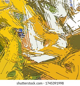 Antecedentes abstractos. fractal psicodélico, textura de pinceladas de pinturas de colores de líneas borrosas y manchas de diferentes formas y tamaños