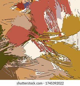 Abstract background. Psychedelic fractal, texture of brush strokes of colored paint of blurred lines and spots of different shapes and sizes