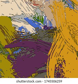 Abstract background. Psychedelic fractal, texture of brush strokes of colored paint of blurred lines and spots of different shapes and sizes