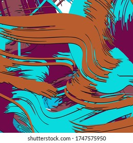 Abstract background. Psychedelic fractal, texture of brush strokes of colored paint of blurred lines and spots of different shapes and sizes
