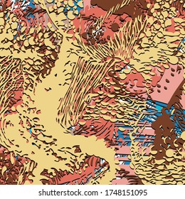 Abstract background. Psychedelic fractal, texture of brush strokes of colored paint of blurred lines and spots of different shapes and sizes