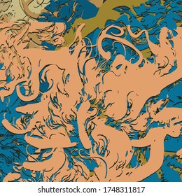 Abstract background. Psychedelic fractal, texture of brush strokes of colored paint of blurred lines and spots of different shapes and sizes